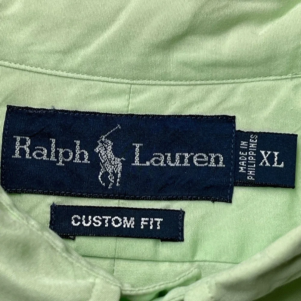 VTG Polo Ralph Lauren Custom Fit Shirt Men XL Pastel Green Pink Pony Short Sleev